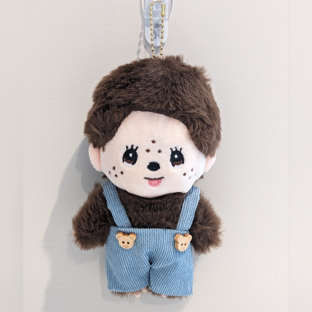 Monchhichi With Blue Overalls Plush Keychain Bag Charm, NEW